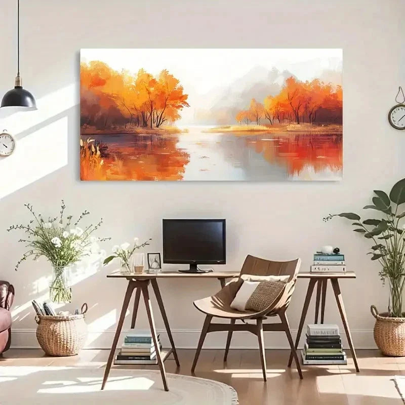 Autumn Landscape Peaceful Wall Art Canvas Office Home Room Framed 120x60cm