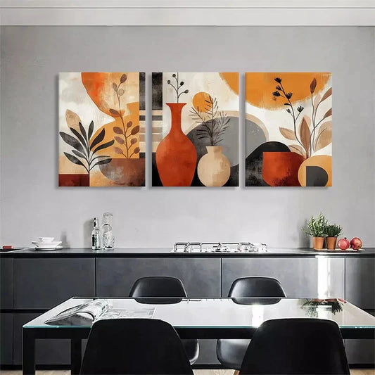 3pcs Abstract Vases and Plants Geometric Perfect Wall Art Set Canvas Framed 40x60cm - High Quality Print 100% Australian Made Wall Canvas Ready to Hang