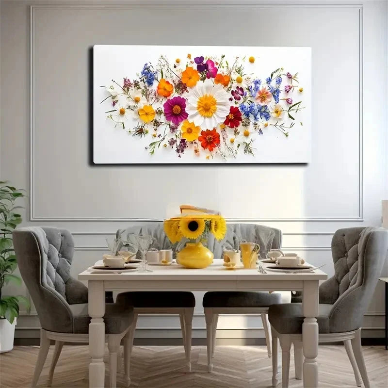Colorful Flowers & Greenery Wall Art Canvas Office Home Room Framed 80x45cm