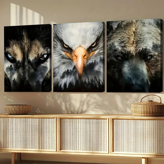 3pcs Beast Gaze Modern Fashion Elegant Art Eagle Wall Art Set Canvas Framed 40x60cm - High Quality Print 100% Australian Made Wall Canvas Ready to Hang