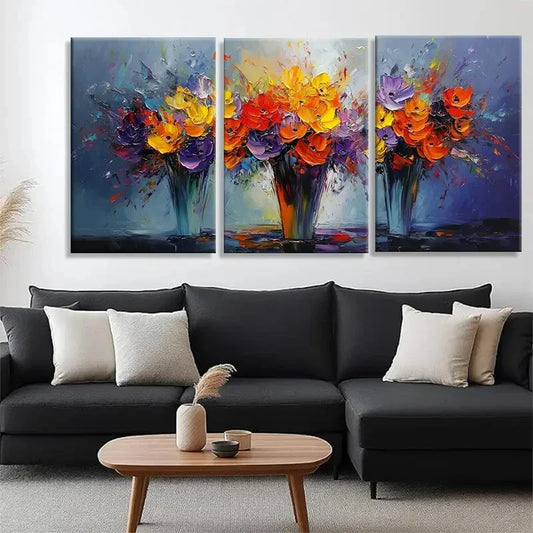 3pcs Vibrant Floral Bouquet Colorful Perfect Wall Art Set Canvas Framed 40x60cm - High Quality Print 100% Australian Made Wall Canvas Ready to Hang
