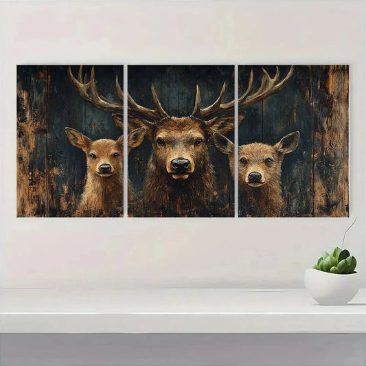 3pcs Rustic Deer Vintage Farmhouse Style Metal Print Ready to Hang Art