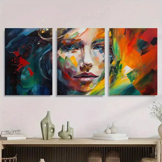 3pcs Colorful Abstract Woman Portrait Metal Print Ready to Hang Art