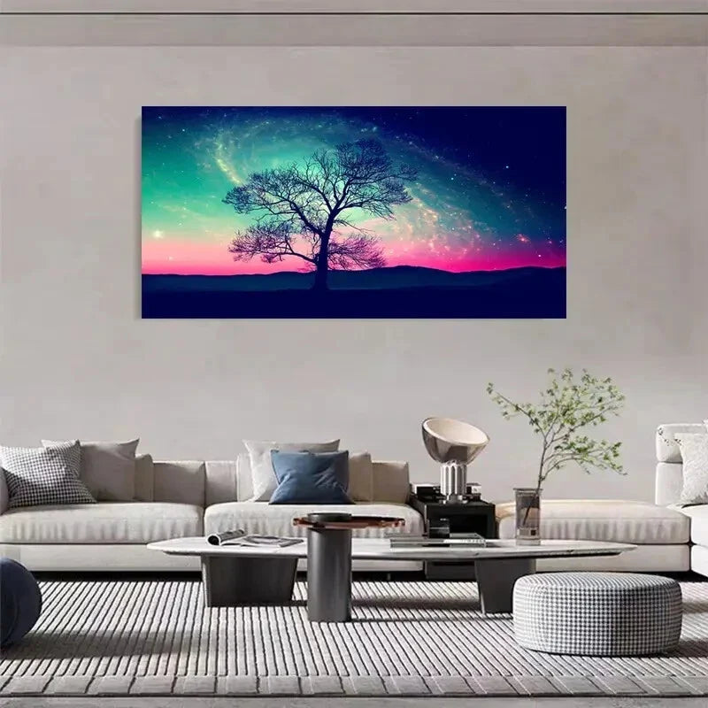 Fantasy Starry Sky Lonely Tree Wall Art Canvas Office Home Room Framed 120x60cm