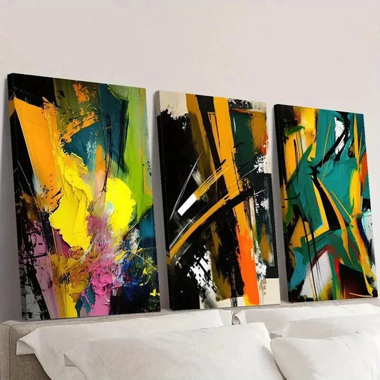3pcs Abstract Colorful Paint Background Wall Art Set Canvas Framed 40x60cm - High Quality Print 100% Australian Made Wall Canvas Ready to Hang