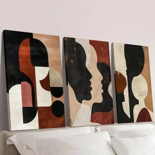 3pcs Red And Black Geometric Silhouette Wall Art Set Canvas Framed 40x60cm - High Quality Print 100% Australian Made Wall Canvas Ready to Hang