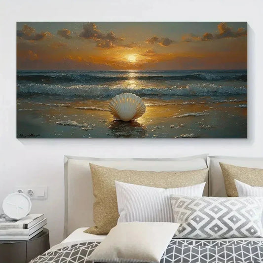 Beach Sunset Ocean Wave Wall Art Canvas Office Home Room Framed 80x45cm