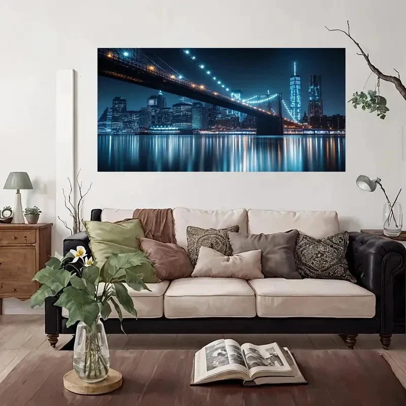 Modern Vintage NYC Skyline Wall Art Canvas Office Home Room Framed 80x45cm
