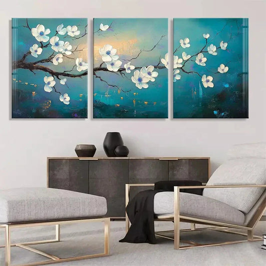 3pcs Blue & White Tones Flower Tranquil Perfect Wall Art Set Canvas Framed 40x60cm - High Quality Print 100% Australian Made Wall Canvas Ready to Hang