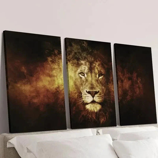 3pcs Lion Face Portrait Orientation Wall Art Set Canvas Framed 40x60cm - High Quality Print 100% Australian Made Wall Canvas Ready to Hang