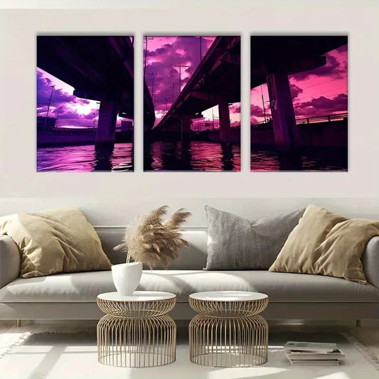 3pcs Iconic Bridge Modern Urban Skyline Metal Print Ready to Hang Art