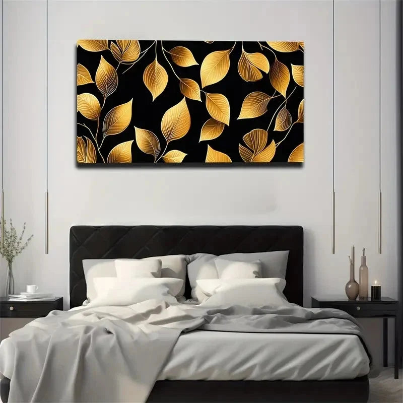 Golden Leaf Line Texture Modern Wall Art Canvas Office Home Room Framed 120x60cm