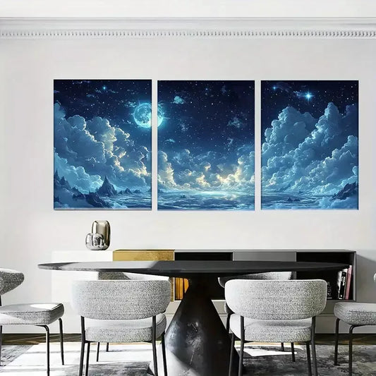 3pcss beautiful Celestial Night Sky Wall Art Set Canvas Framed 40x60cm - High Quality Print 100% Australian Made Wall Canvas Ready to Hang