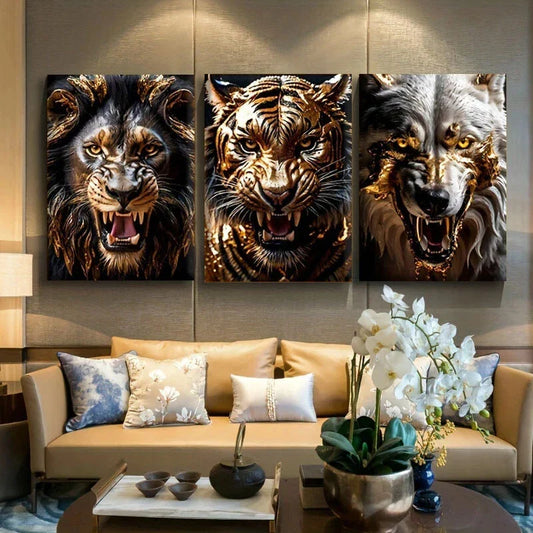 3pcs Fierce Animal Modern Murals Metal Print Ready to Hang Art
