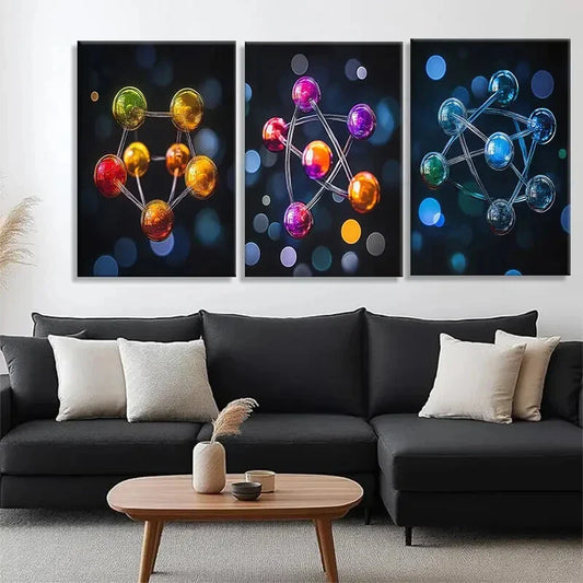 3pcs Vibrant Abstract Spheres Connected Perfect Wall Art Set Canvas Framed 40x60cm - High Quality Print 100% Australian Made Wall Canvas Ready to Hang