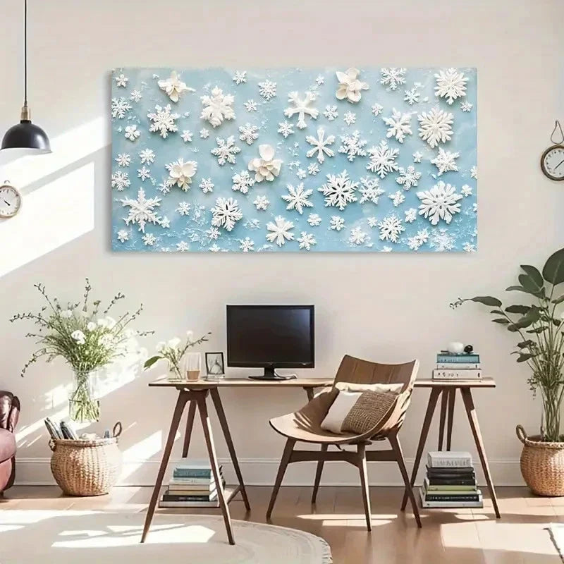 Floral Snowflake Modern Deco Wall Art Canvas Office Home Room Framed 120x60cm
