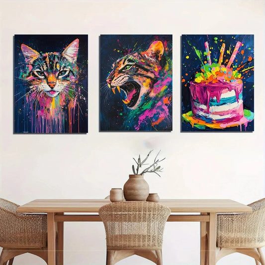 3pcs Bengal Cat'S Face And Upper Body Metal Print Ready to Hang Art