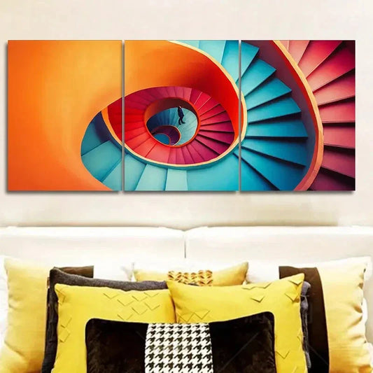 3pcs Vintage Spiral Staircase Painting Metal Print Ready to Hang Art