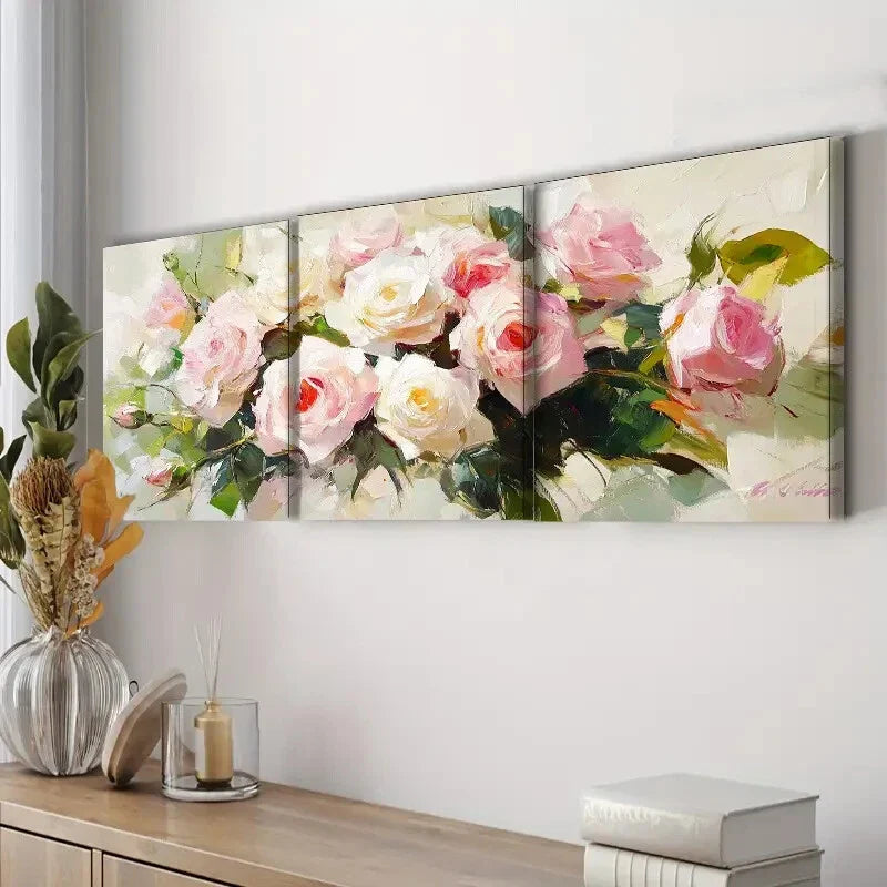 3pcs Rose Oil Painting Beauty Colorful Perfect Wall Art Set Canvas Framed 40x60cm - High Quality Print 100% Australian Made Wall Canvas Ready to Hang