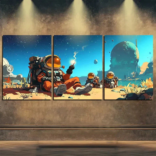 3pcs Astronaut Colorful Planet Exquisite Perfect Wall Art Set Canvas Framed 40x60cm - High Quality Print 100% Australian Made Wall Canvas Ready to Hang