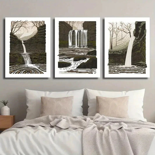 3pcs Welsh Mural Metal Waterfall Country Print Ready to Hang Art