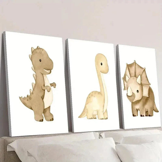 3pcs Cartoon Dinosaur Animal Themed Wall Art Set Canvas Framed 40x60cm - High Quality Print 100% Australian Made Wall Canvas Ready to Hang