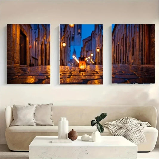 3pcs A Lantern Sits on a Cob-Majestic White Wolf Metal Print Ready to Hang Art