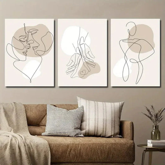 3pcs Colorful Geometric Shapes Human Body Line Metal Print Ready to Hang Art