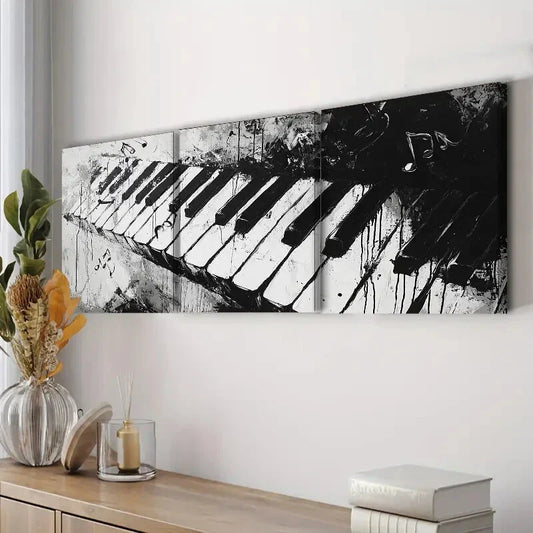 3pcs Black and White Piano Keyboard Perfect Wall Art Set Canvas Framed 40x60cm - High Quality Print 100% Australian Made Wall Canvas Ready to Hang