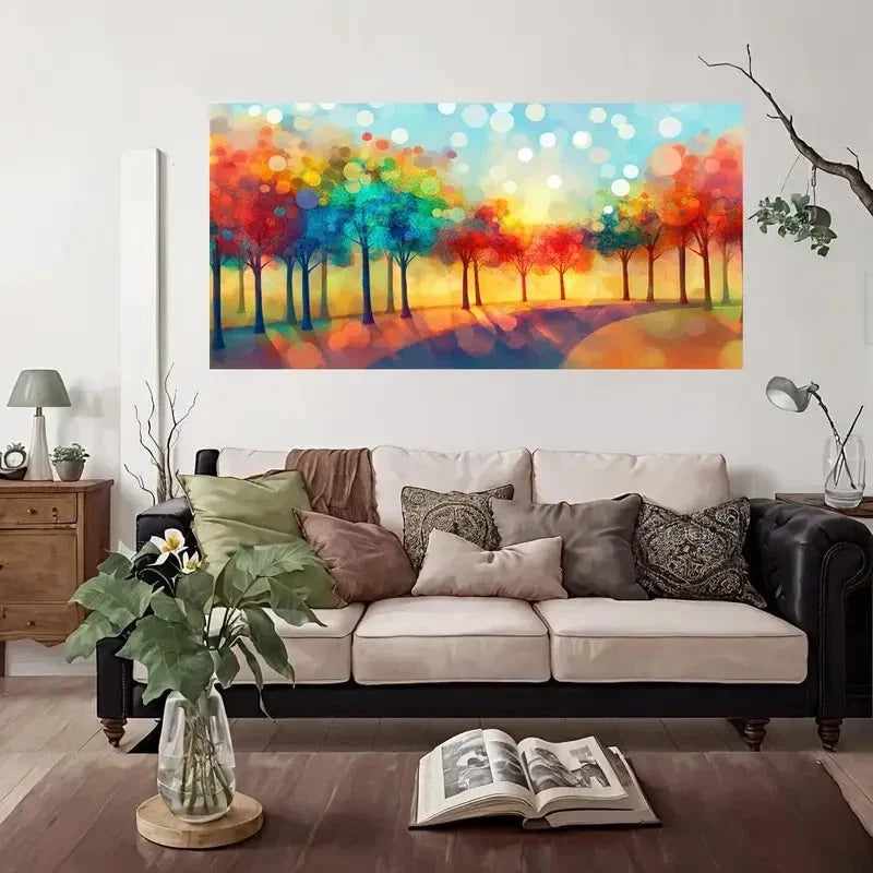 Colorful Forest Pathway Tree Wall Art Canvas Office Home Room Framed 80x45cm