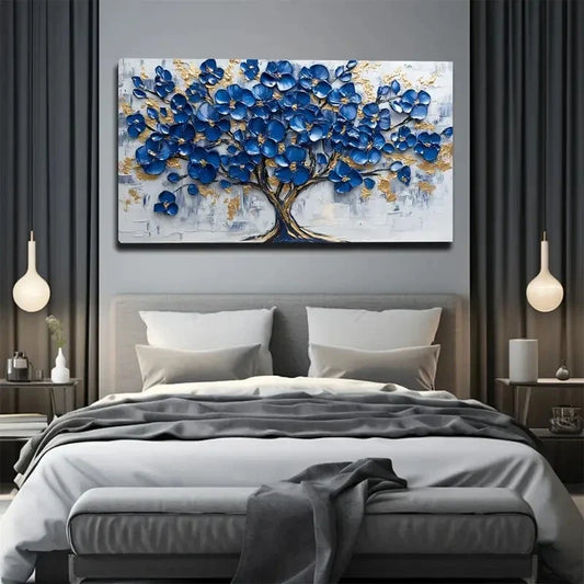 Blue and Golden Tree Design Wall Art canvas office home room framed 120x60cm
