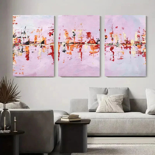 3pcs Abstract Pink and Red Landscape Metal Print Ready to Hang Art