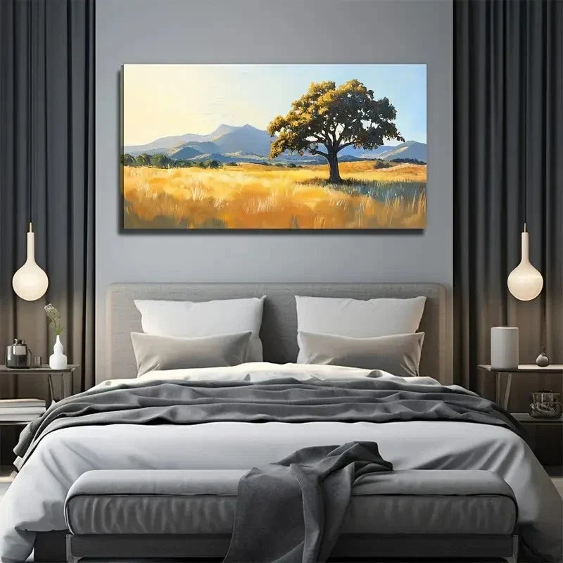 A Tree On The Grassland Wall Art Canvas Office Home Room Framed 80x45cm