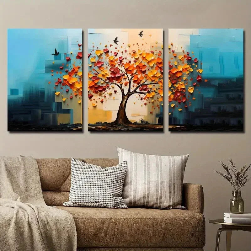 3pcs Colorful Tree and Bird Wall Art Set Canvas Framed 40x60cm - High Quality Print 100% Australian Made Wall Canvas Ready to Hang