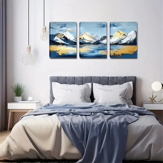 3pcs White Hillside with Golden Touch, Eco-Style Wall Art Set Canvas Framed 40x60cm - High Quality Print 100% Australian Made Wall Canvas Ready to Hang
