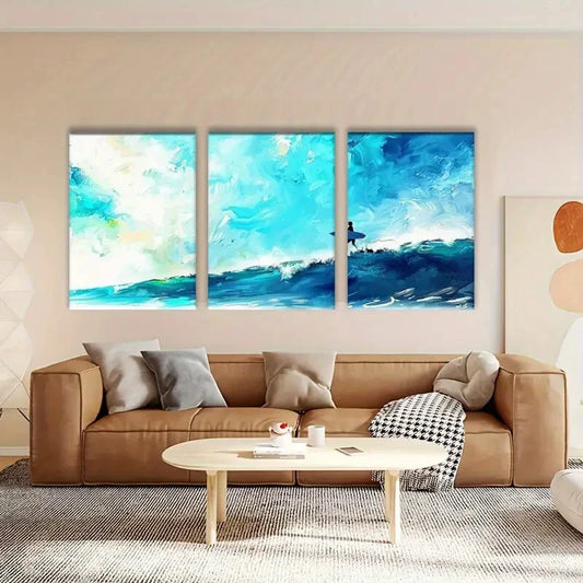 3pcs Brayers Triptych Abstract Ocean Waves Metal Print Ready to Hang Art