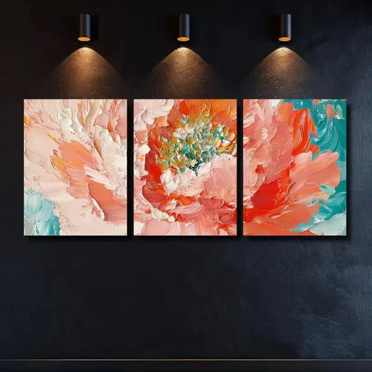3pcs Painting Measuring Coral And Mint Metal Print Ready to Hang Art