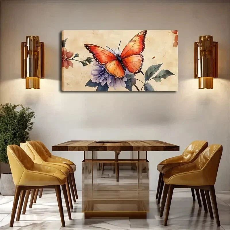 Red Butterfly & Floralc Texture Wall Art Canvas Office Home Room Framed 120x60cm