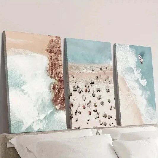 3pcs Beach Aerial Scene Landscape Theme Wall Art Set Canvas Framed 40x60cm - High Quality Print 100% Australian Made Wall Canvas Ready to Hang