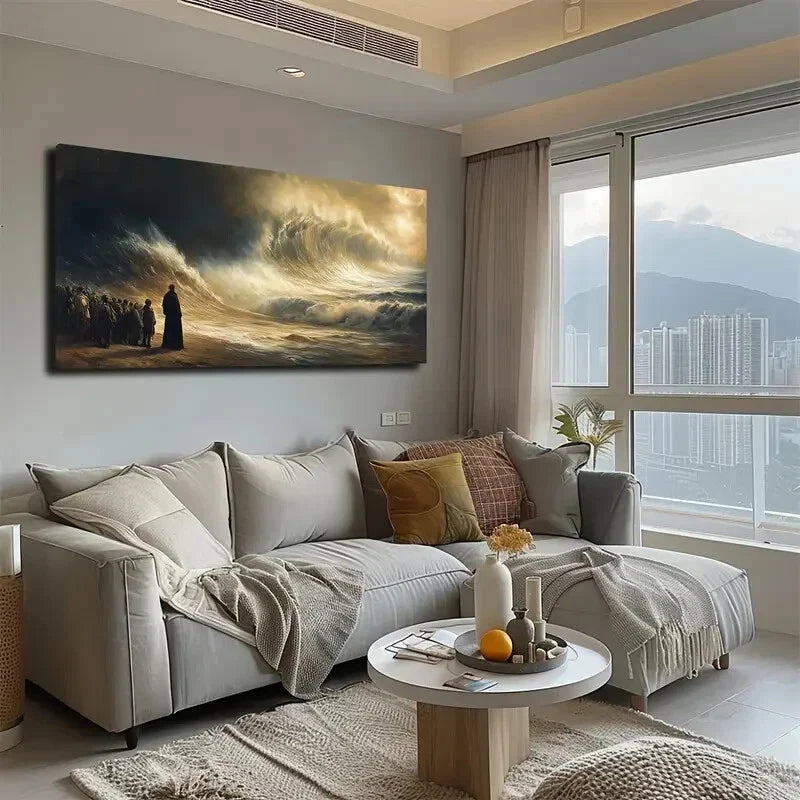 Rough Waves Crowd Scene Wall Art Canvas Office Home Room Framed 120x60cm