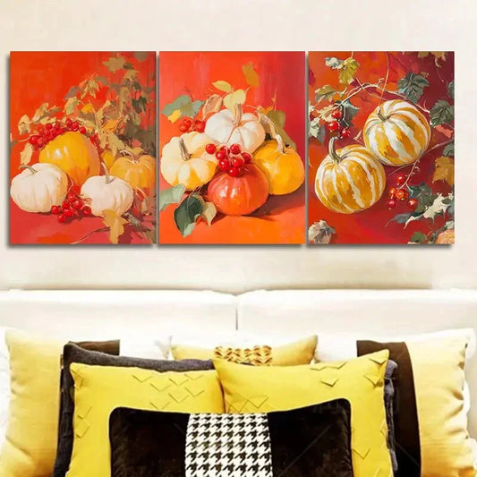 3pcs Pumpkins and red fiscalberry Metal Print Ready to Hang Art
