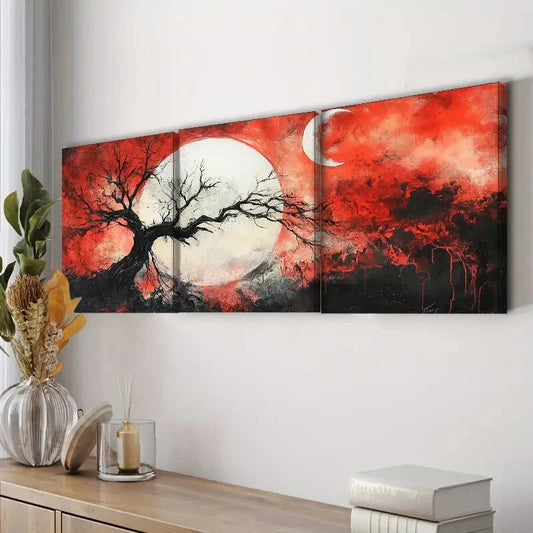 3pcs Abstract Tree with White Moon Light Perfect Wall Art Set Canvas Framed 40x60cm - High Quality Print 100% Australian Made Wall Canvas Ready to Hang