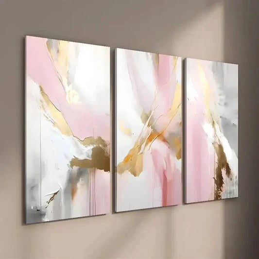 3pcs Abstract Blush Pink and Golden Decor Wall Art Set Canvas Framed 40x60cm - High Quality Print 100% Australian Made Wall Canvas Ready to Hang