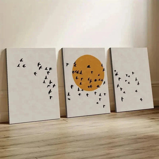 3pcs Flock of Birds Silhouette and Sunrise Wall Art Set Canvas Framed 40x60cm - High Quality Print 100% Australian Made Wall Canvas Ready to Hang