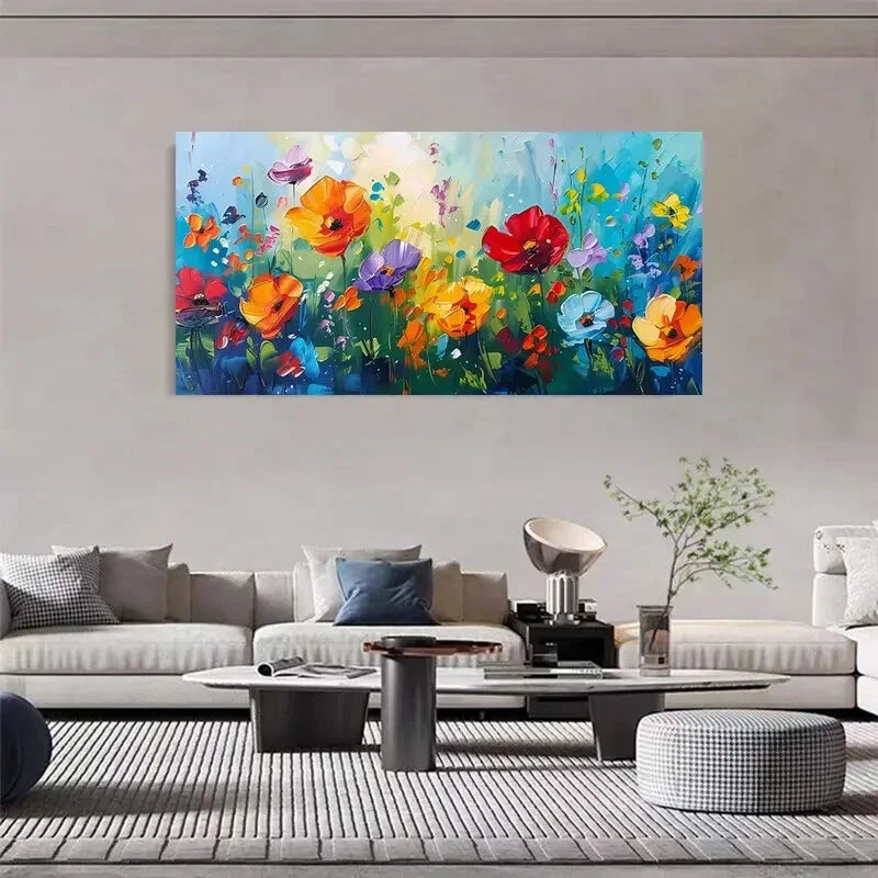 Abstract Floral Blooming Flower Wall Art Canvas Office Home Room Framed 80x45cm