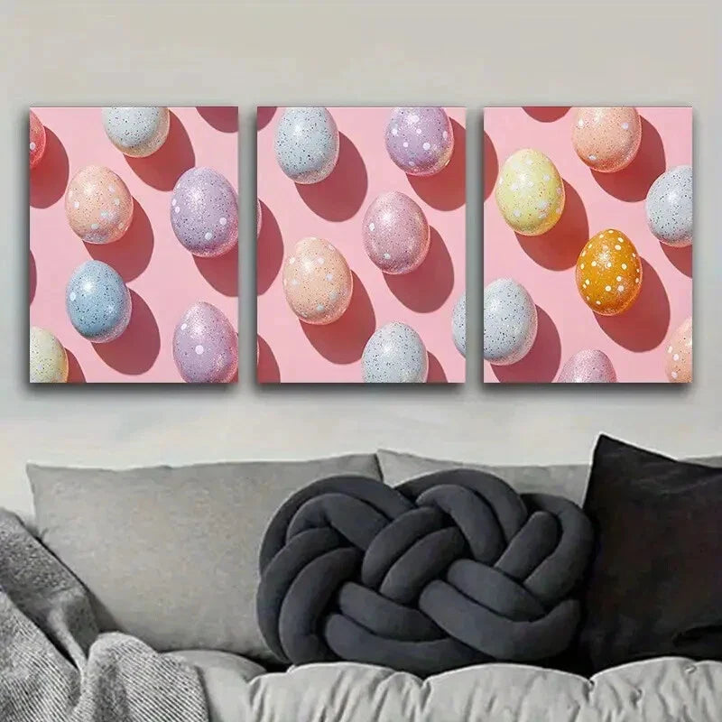 3pcs Easter Eggs Design Portrait Orientation Wall Art Set Canvas Framed 40x60cm - High Quality Print 100% Australian Made Wall Canvas Ready to Hang