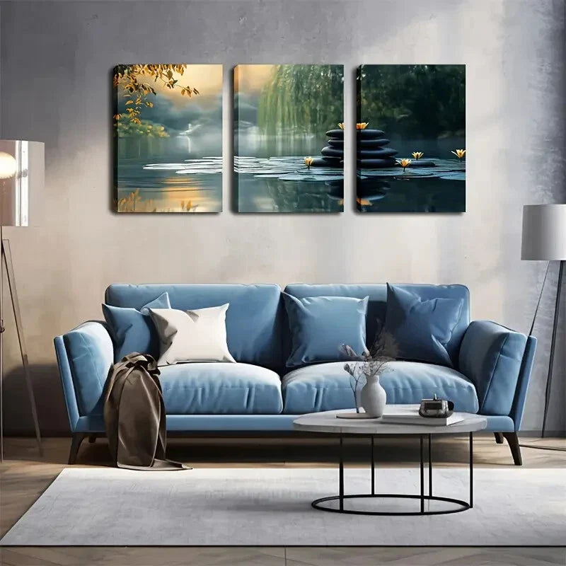 3pcs Quiet Lake Vivid Style Wall Art Set Canvas Framed 40x60cm - High Quality Print 100% Australian Made Wall Canvas Ready to Hang