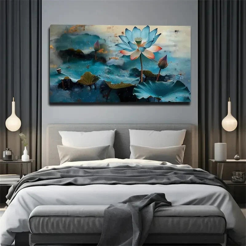 Serene Blue & Green Nature Wall Art Canvas Office Home Room Framed 120x60cm