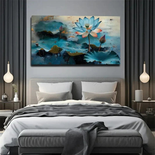 Serene Blue & Green Nature Wall Art Canvas Office Home Room Framed 120x60cm