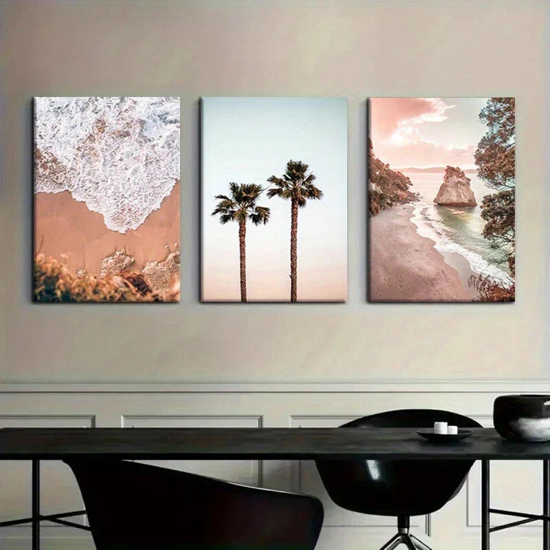 3pcs Ocean Beach & Palm Tree Nature Metal Print Ready to Hang Art
